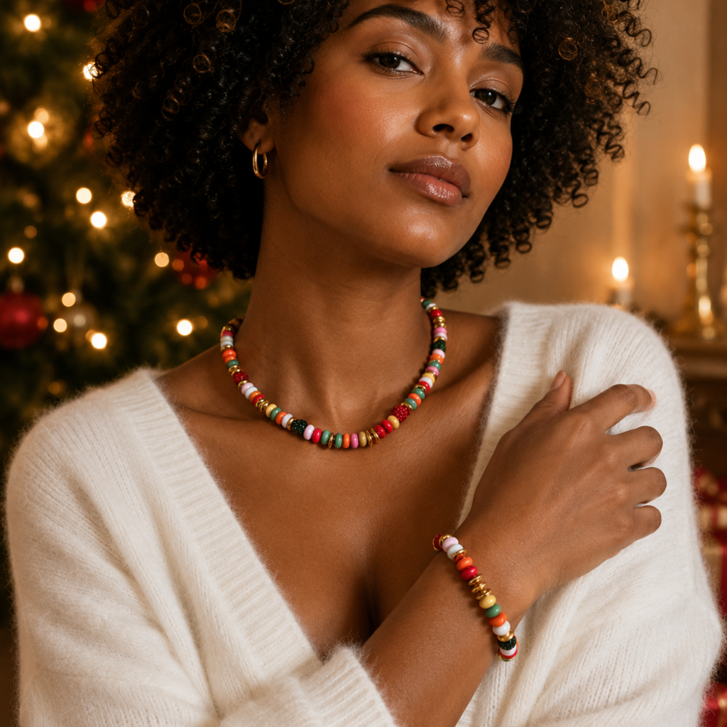 Ellison+Young Festive Color Bead Stretch Bracelet, Gold Accent & Crystal Pavé