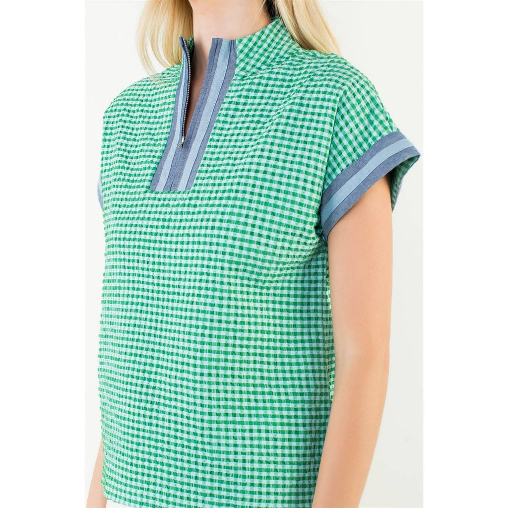 THML - Short Sleeve Gingham Patterned Top