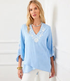 Karen Kane Bracelet Sleeve Embroidered Asymmetric Top
