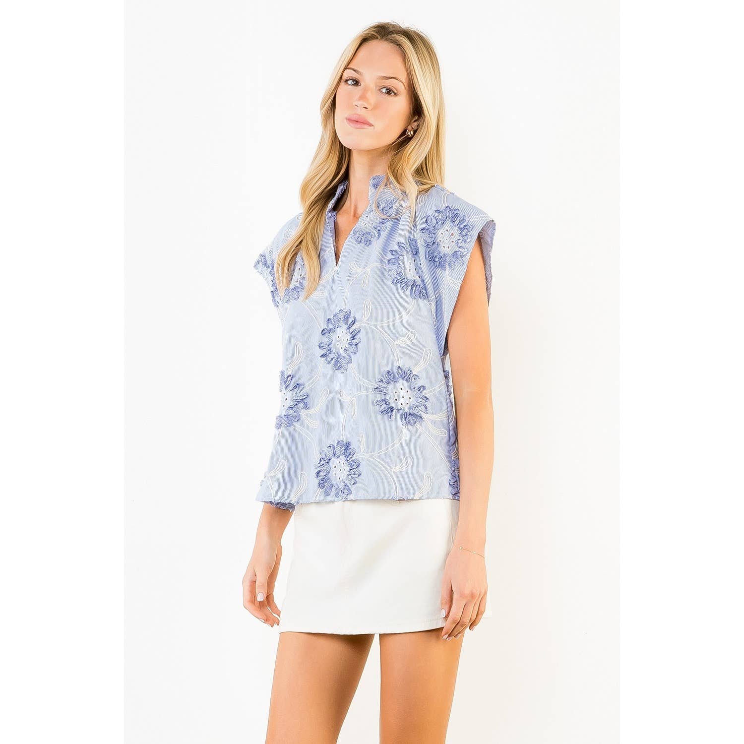 THML - Sleeveless Stripe Top With Ribbon Details