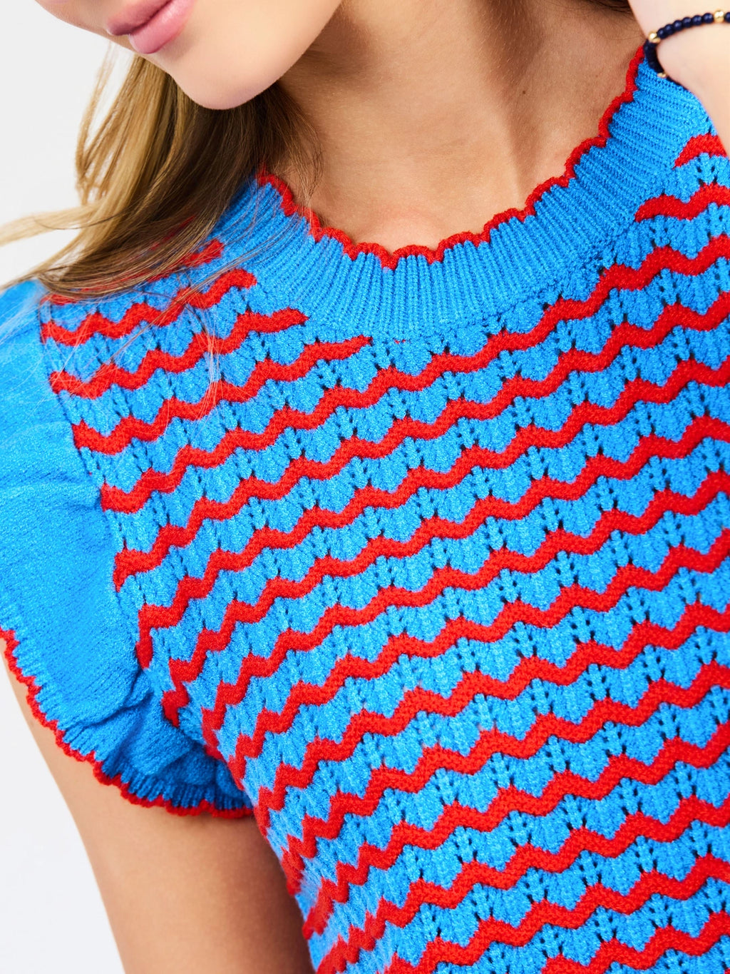 Mary Square Oakley Sweater Blue/Red Wave