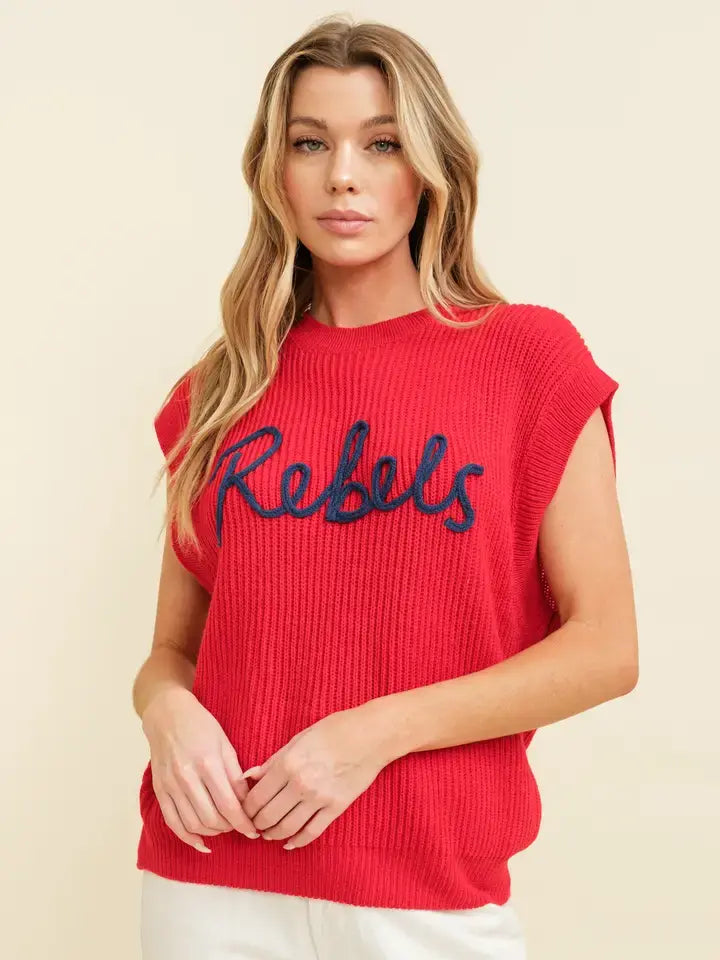 Cloud Ten "Rebels" Embroidered Sleeveless Sweater Top
