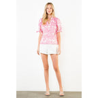 THML - Short Sleeve Abstract Pattern V-Neck Top
