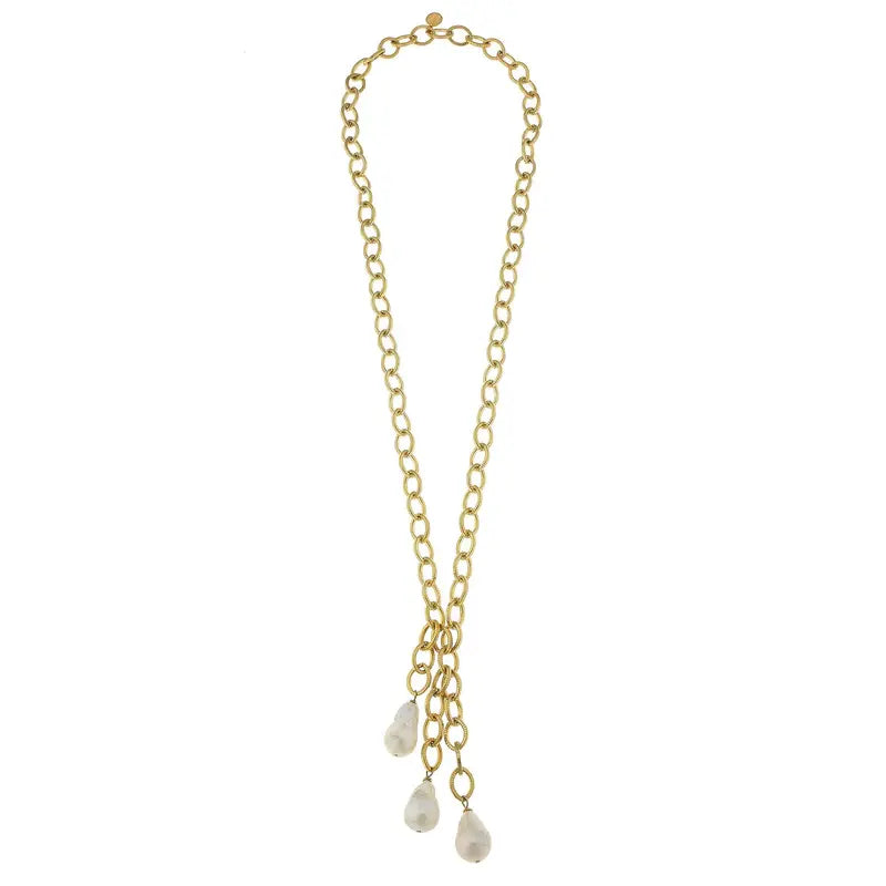Susan Shaw Long Gold Chain with Cluster Pearl Necklace