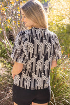 Voy Ruffle Neck Floral Embroidered Polkadot Top