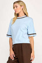 Ellison  Azure/coco Neck and Sleeve Contrast Stitching