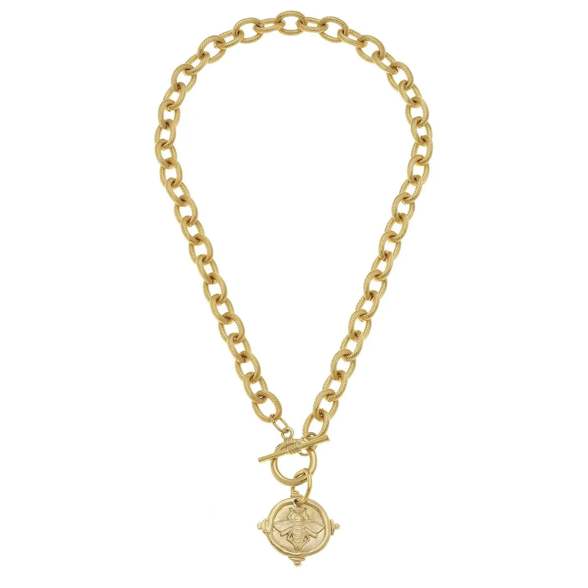 Susan Shaw Handcast Gold Intaglio Bee Front Toggle Necklace