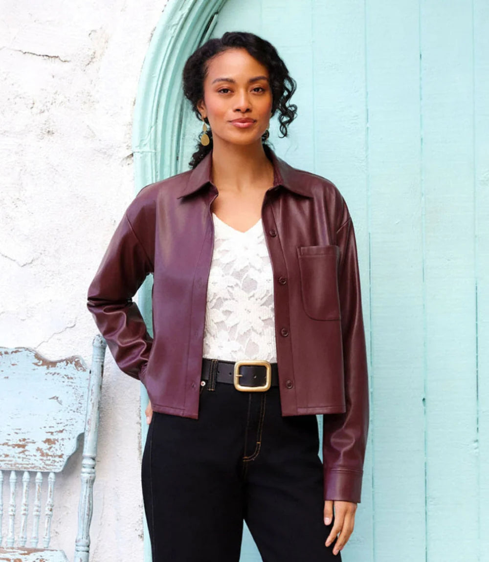Karen Kane Faux Leather Button-Up Shirt