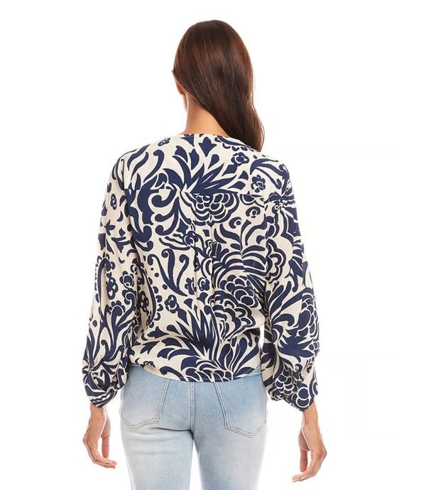 Karen Kane Blouson Sleeve Tie Front Top