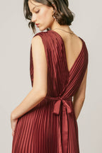 Dress Forum - Pleated Satin V Neck Maxi Dress