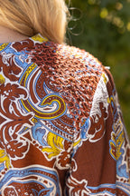 Voy Smocked Shoulder Detail Paisley Print Top