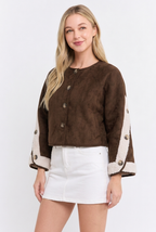 Camellia  Button-Front Cape Jacket with Shearling Details