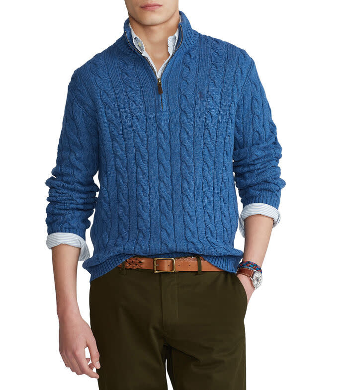 PRL Cable-Knit Cotton Quarter-Zip Sweater