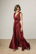 Dress Forum - Pleated Satin V Neck Maxi Dress