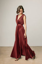Dress Forum - Pleated Satin V Neck Maxi Dress