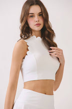 TCEC - CT9727-Scalloped Detail Sleeveless High Neck Crop Top