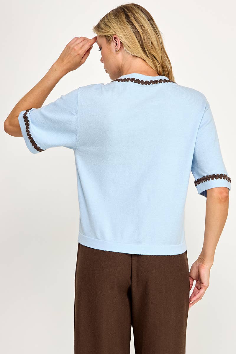 Ellison  Azure/coco Neck and Sleeve Contrast Stitching