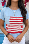 EVELA INC - USA Flag Textured Patchwork Cap Sleeve Tee