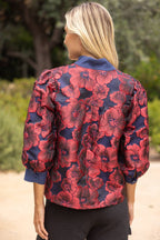 Voy Half Pearl Button Down Floral Jacquard Top