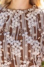 Voy Ruffle Neck Floral Embroidered Polkadot Top