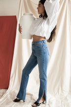 Just Black Denim Side-Slit Straight High Rise Jeans