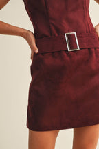 Mustard Seed - Belted Suede Mock Neck Dress