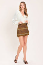 Flying Tomato print faux suede skirt
