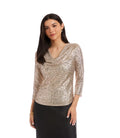 Karen Kane 3/4 Sleeve Drape Front Sequin Top