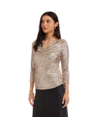 Karen Kane 3/4 Sleeve Drape Front Sequin Top