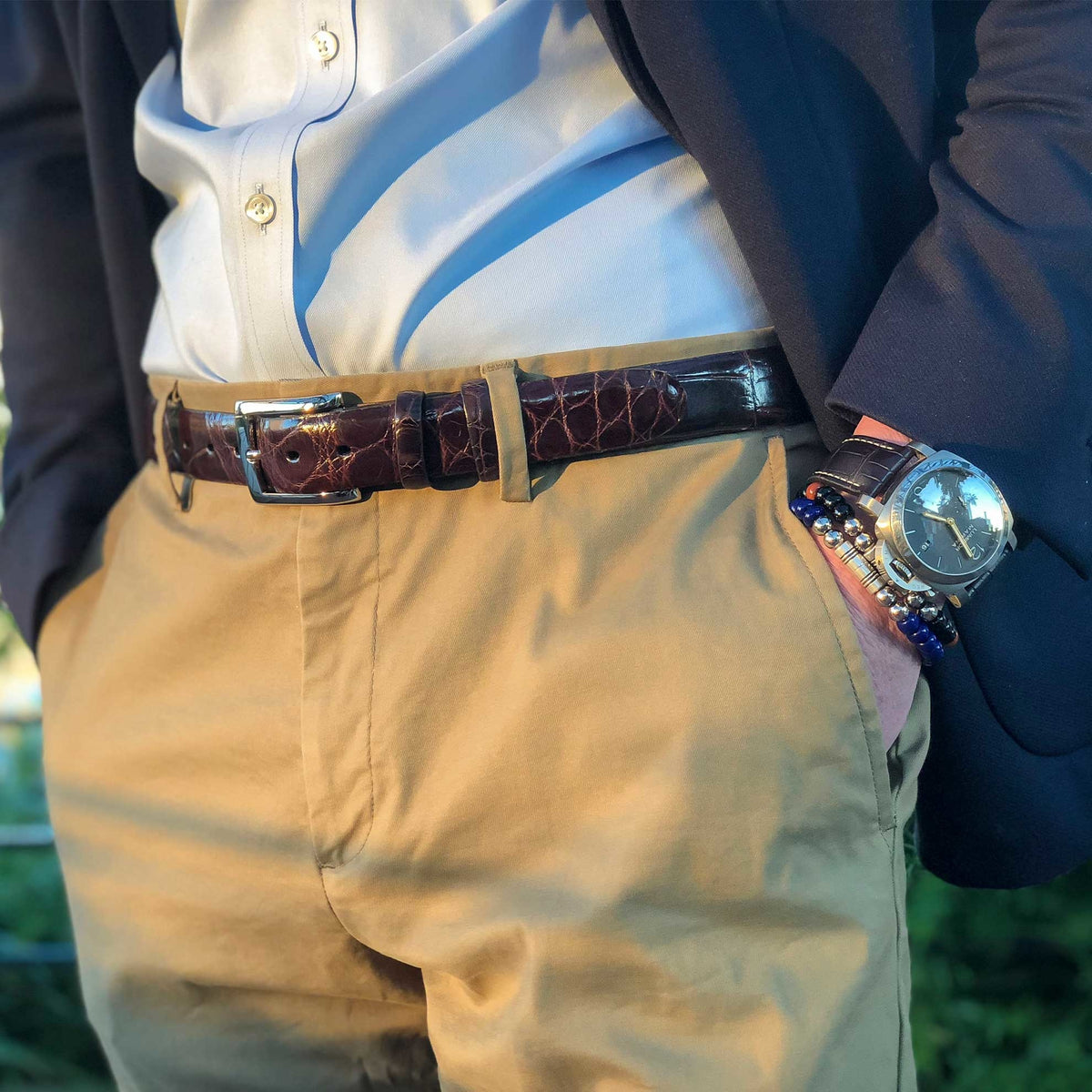 Torino - Genuine American Alligator Belt - Brown, Size 38