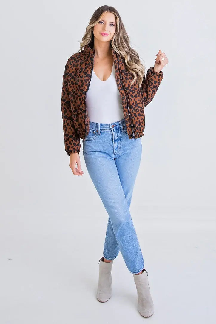 Karlie Leopard Cord Puffer Jacket