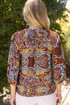 Voy Smocked Shoulder Detail Paisley Print Top