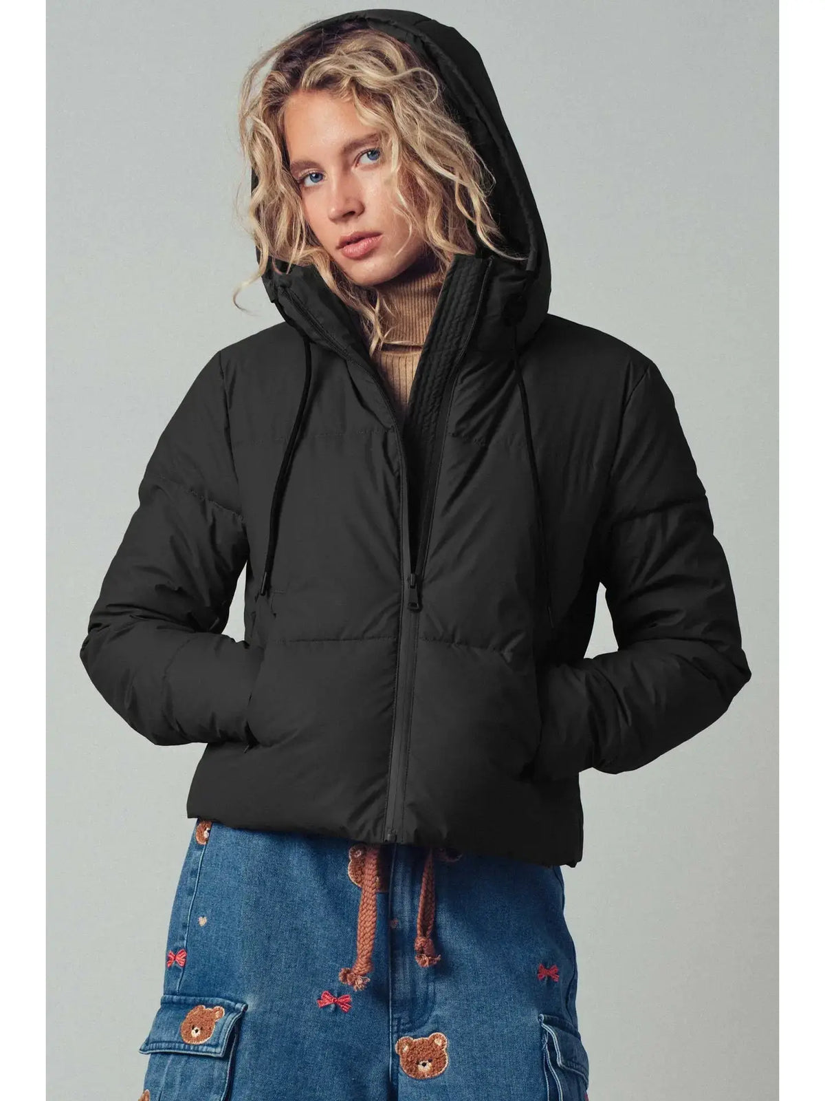 Urban Daizy Cozy Drawstring Hooded Puffer Jacket