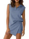 Rosa Clothing Collar Sleeveless Top & Side Slit Mini Skort Casual Set