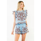 THML - Ruffle Sleeves Embroidery Detail Top