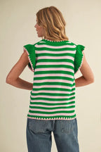 &Merci Striped Flutter Sleeve Sweater Top