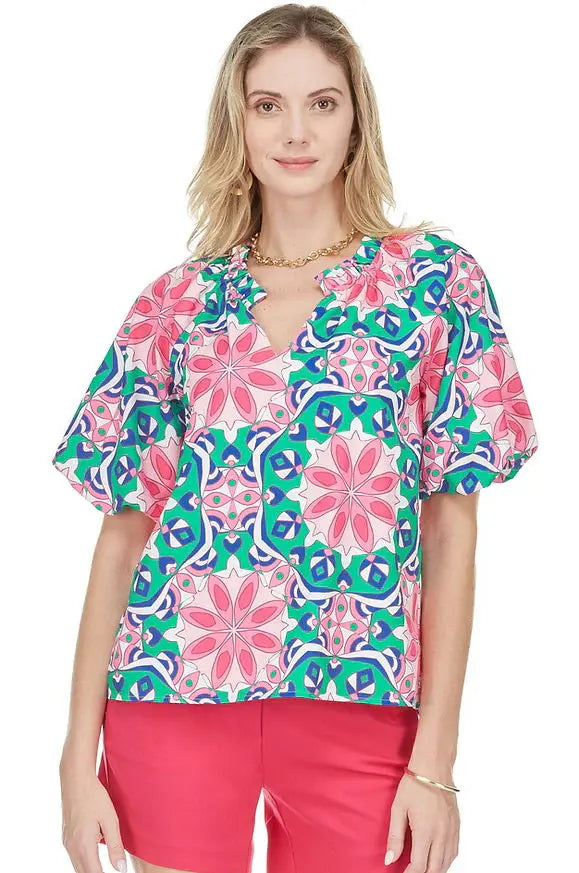 Jade Melody Tam Balloon Sleeve Peasant Top