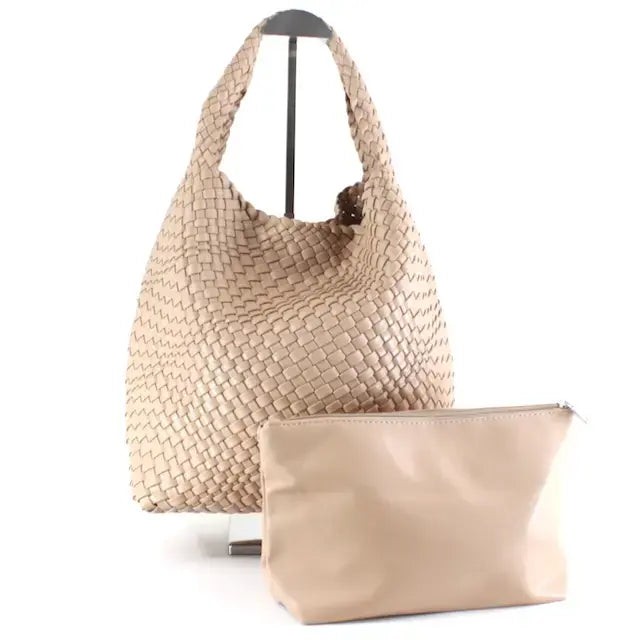 Pretty Persuasions Woven Hobo Bag with Cosmetic Pouch