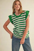 &Merci Striped Flutter Sleeve Sweater Top