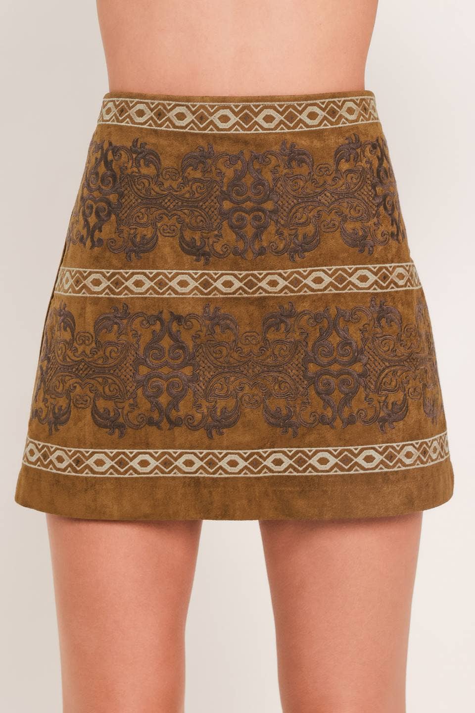 Flying Tomato print faux suede skirt