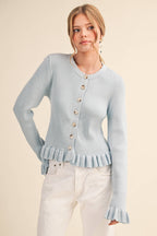 &MERCI - Ruffle Hem Ribbed Knit Sweater Cardigan
