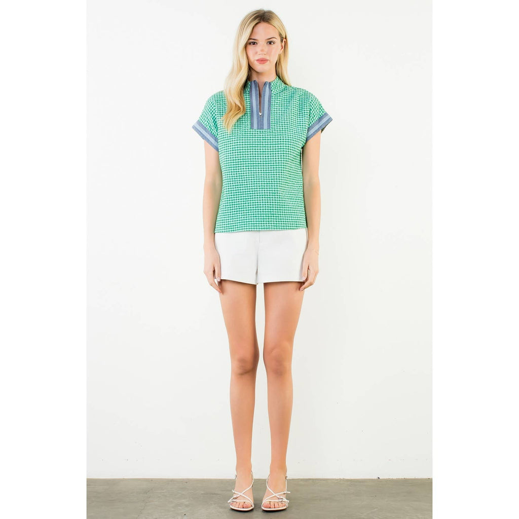THML - Short Sleeve Gingham Patterned Top