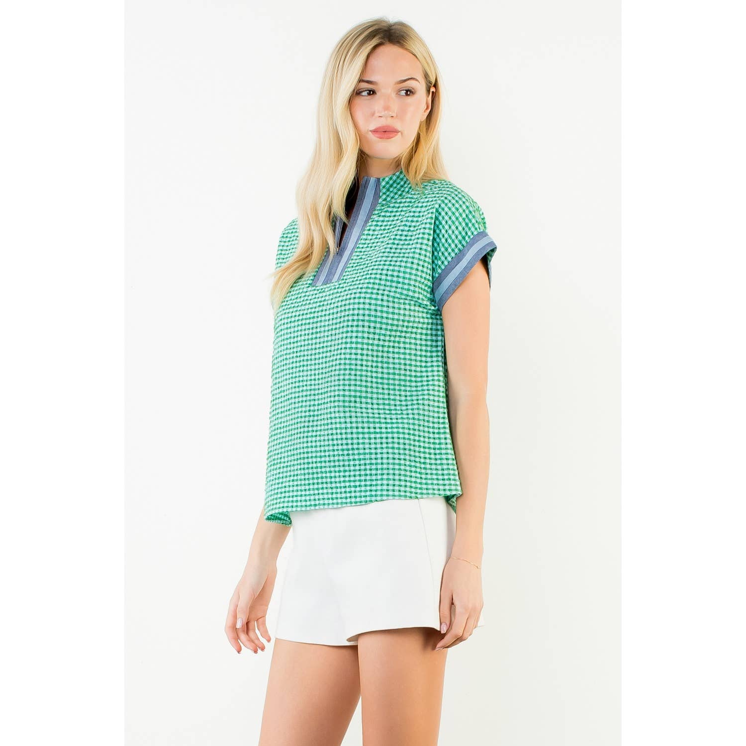 THML - Short Sleeve Gingham Patterned Top