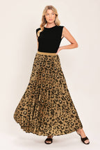Flying Tomato leopard print woven pleated maxi skirt