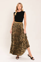 Flying Tomato leopard print woven pleated maxi skirt