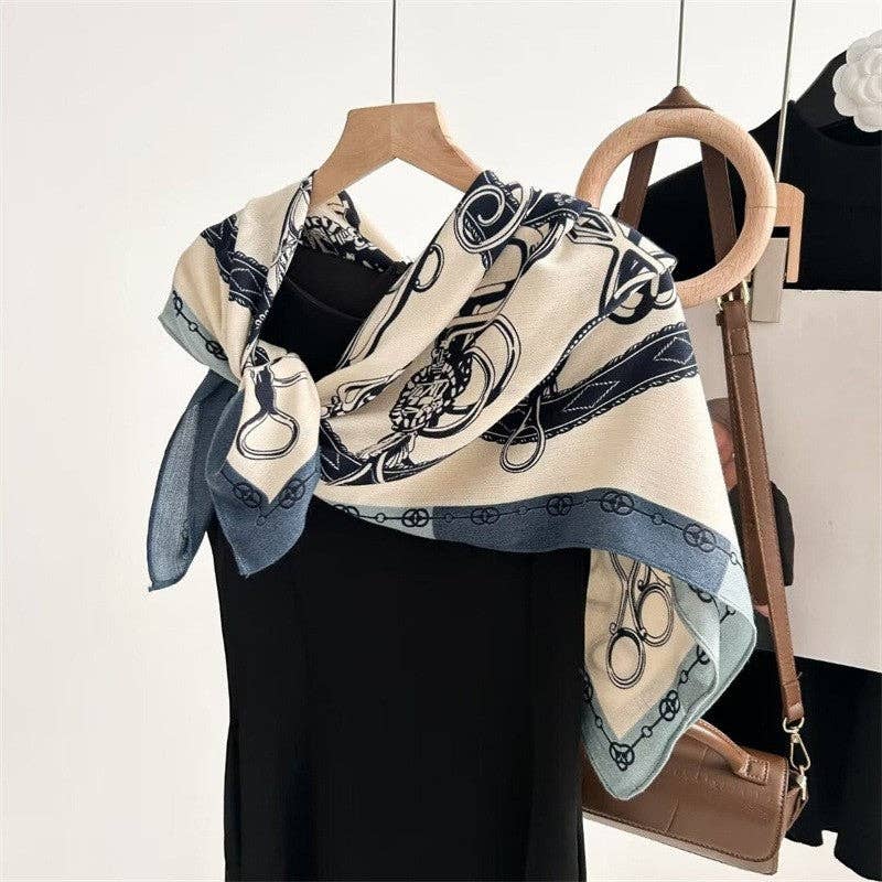 UZ  Vintage Floral Print Silk Scarf