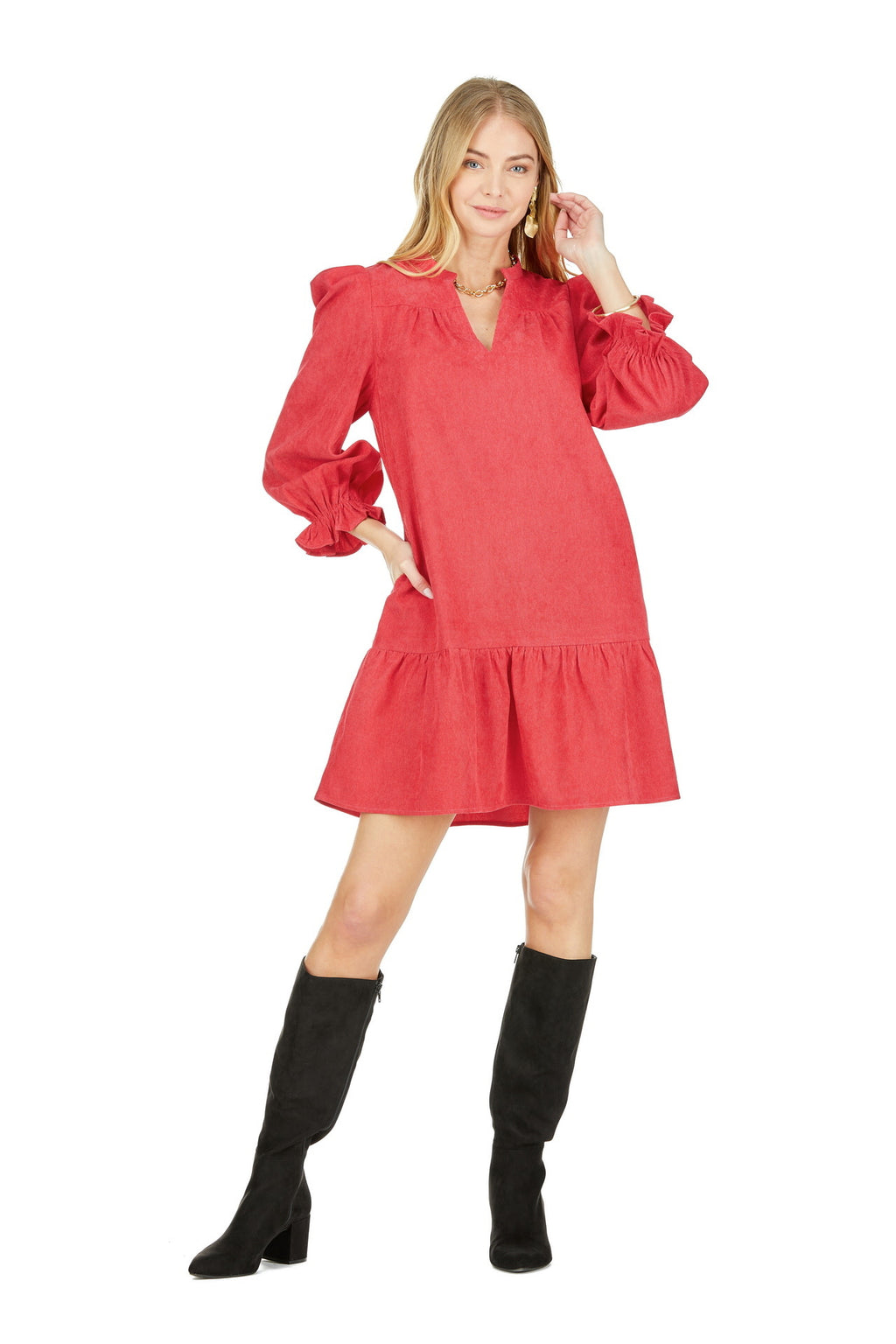 Joy Joy Corduroy Flounce Dress
