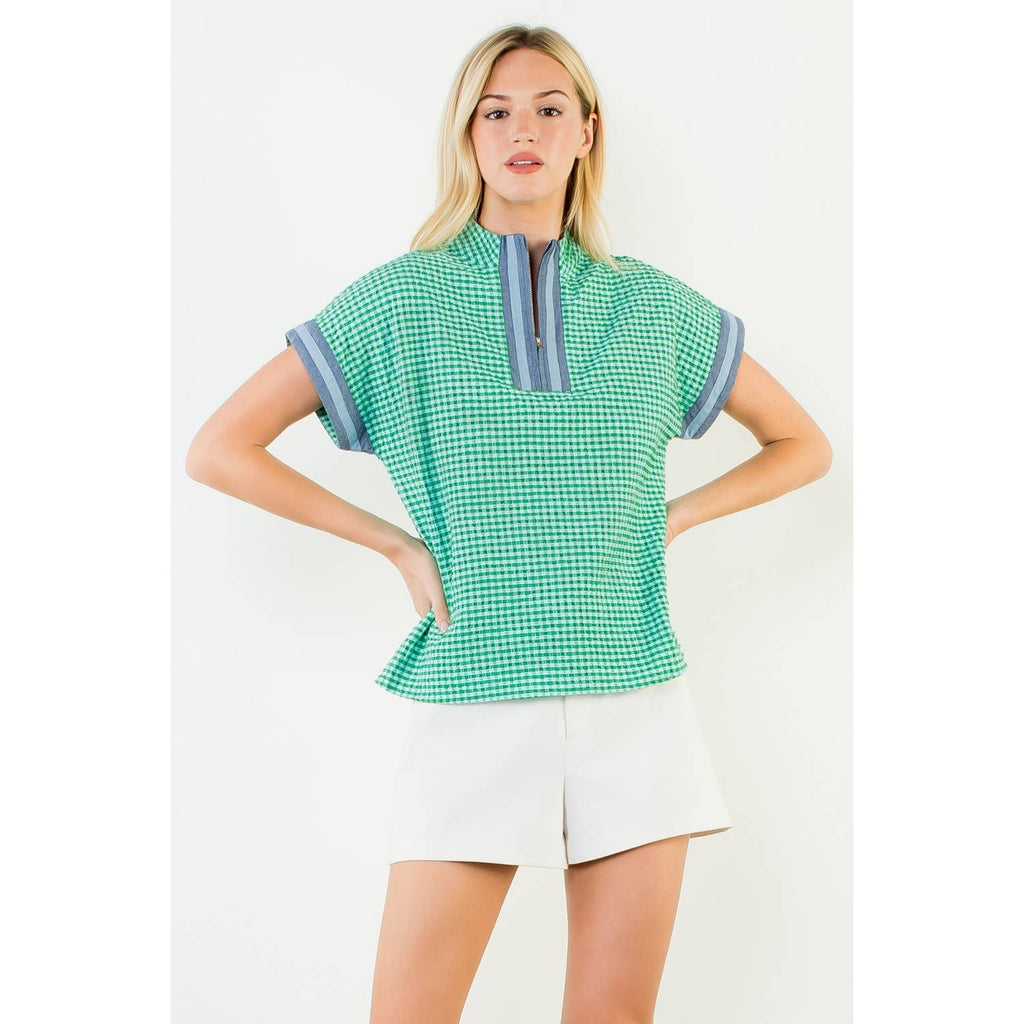 THML - Short Sleeve Gingham Patterned Top