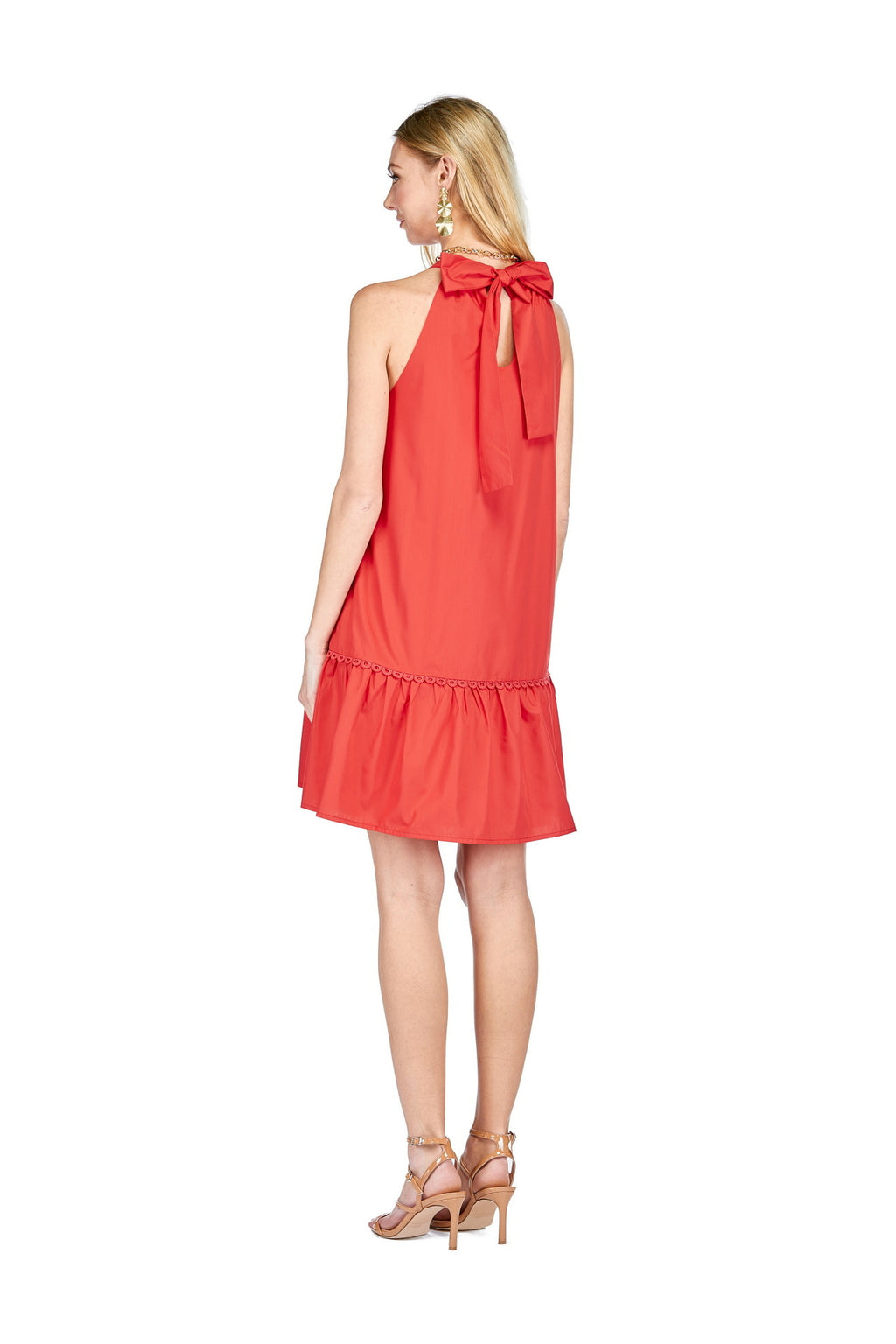 Joy Joy Trim Tie Neck Halter Dress