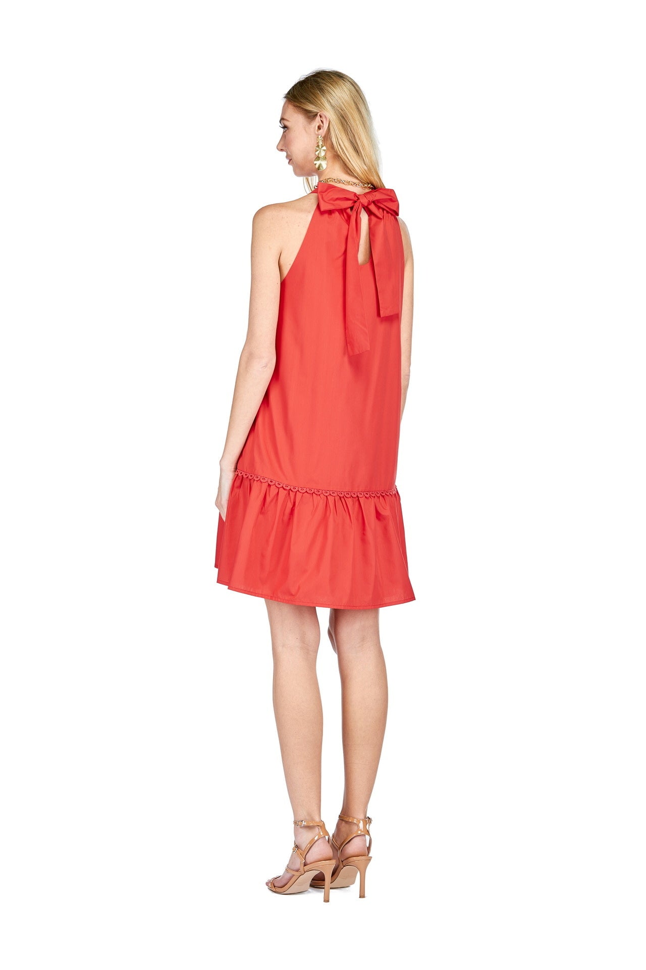 Joy Joy Trim Tie Neck Halter Dress